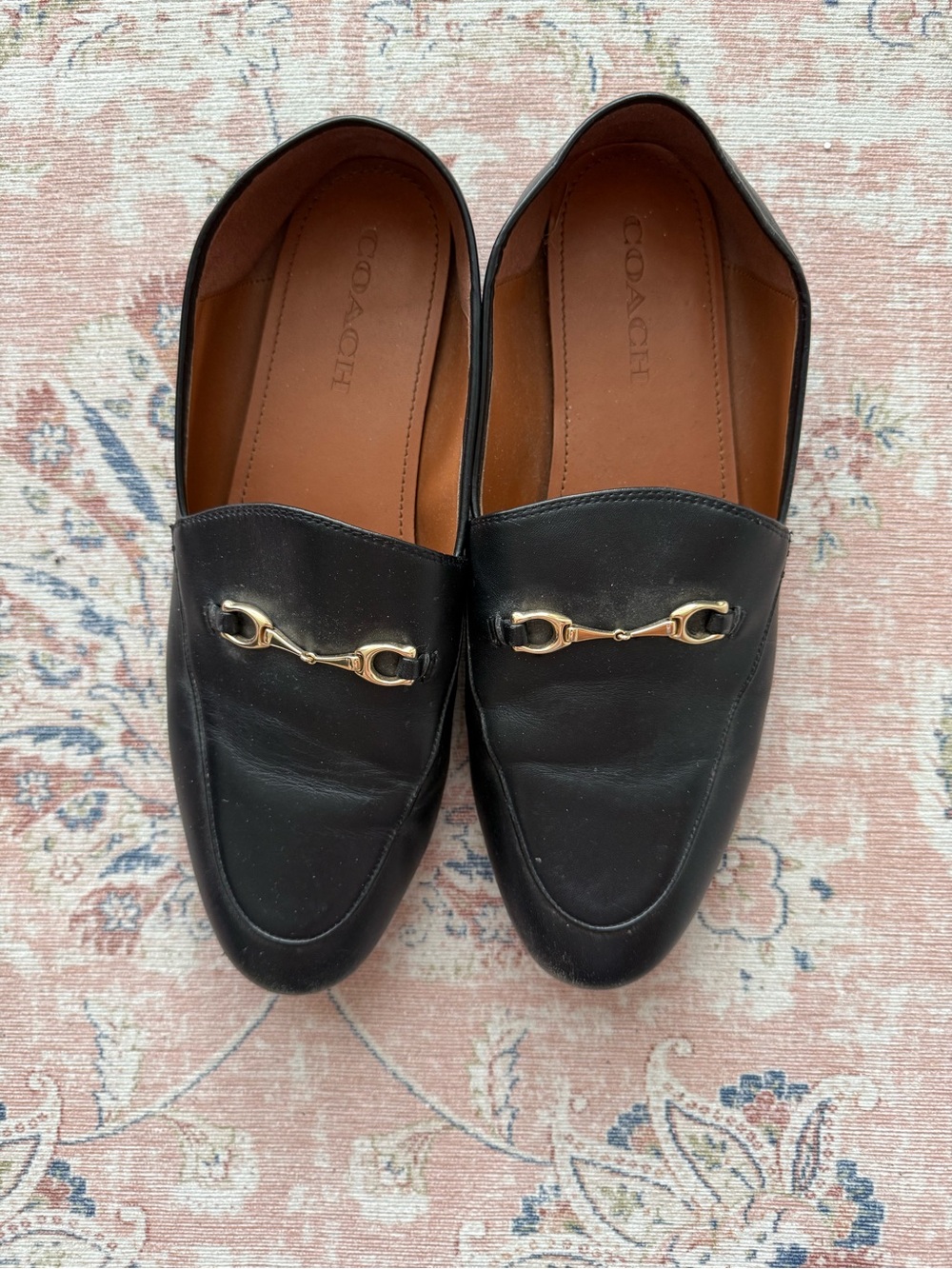Coach Black Leather Slip-On Loafers with Gold Bit